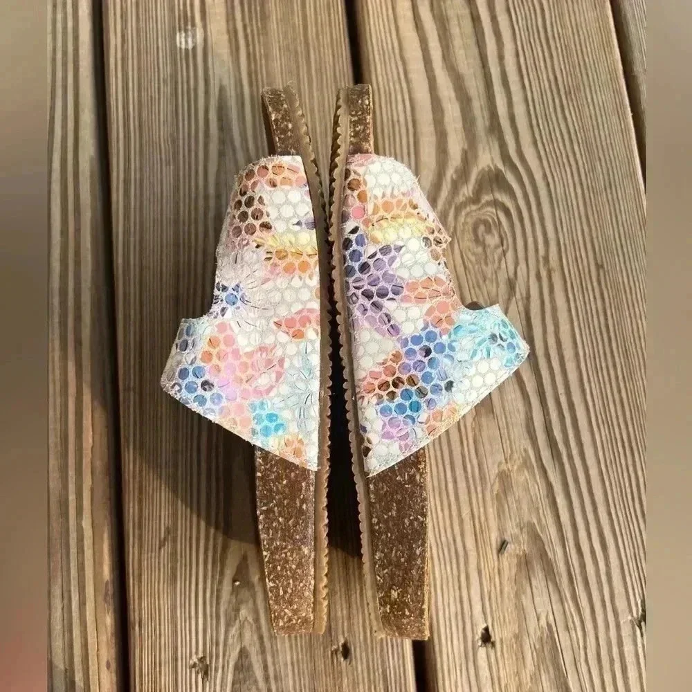 Garnet Hill Kids Pastel Multi-Color Snake-Print Double Buckle Sandals